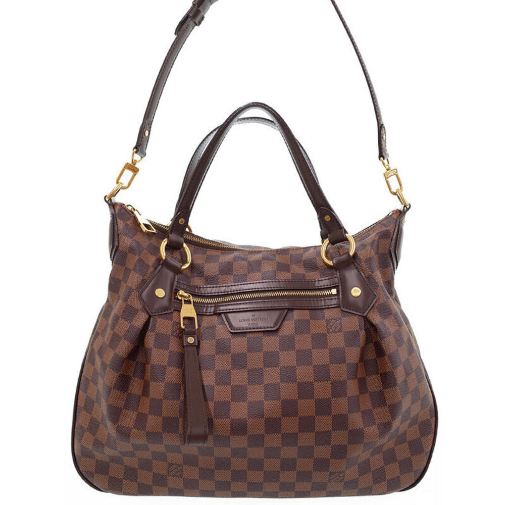 Louis Vuitton Damier Ebene Evora Leather Shoulder Bag Brown